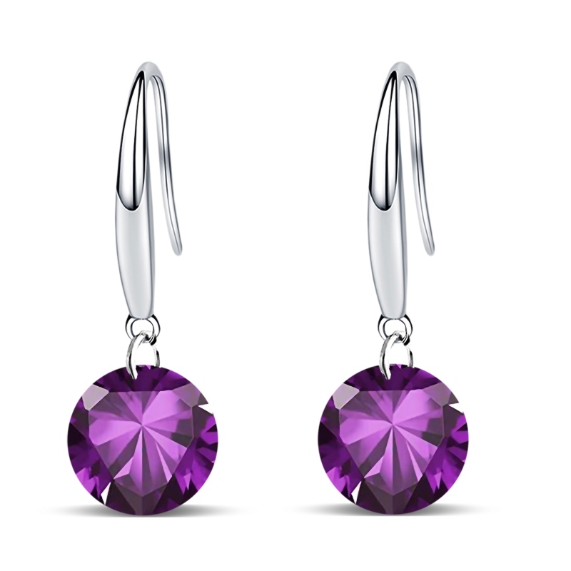 "Emma Manor 14k White Gold Plated 8.5mm Round Cut Pure Brilliance 5A Cubic Zirconia Drop Earrings "