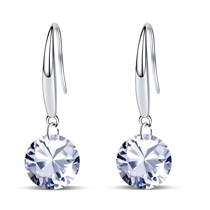 "Emma Manor 14k White Gold Plated 8.5mm Round Cut Pure Brilliance 5A Cubic Zirconia Drop Earrings "