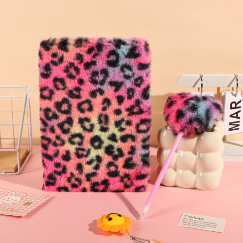 Leopard plush notebook A5 diary can be used for study and office suitable for gifts for girls sweet cool style Y2K cute princess style romantic