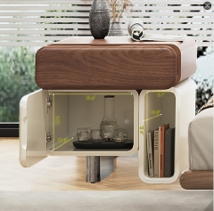 Modern Walnut Veneer Nightstand Set with Stainless Steel Legs