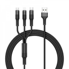 3-in-1 Nylon Strong Charge USB Cable 2.4A [3 FT], No Data Transfer, only Charging
