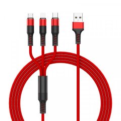 3-in-1 Nylon Strong Charge USB Cable 2.4A [3 FT], No Data Transfer, only Charging