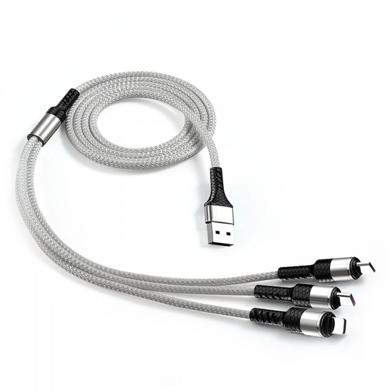 3-in-1 Nylon Strong Charge USB Cable 2.4A [3 FT], No Data Transfer, only Charging
