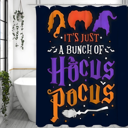 Spooky Halloween Shower Curtain Set - Water-Resistant, Cartoon Witch Print, Unlined, Machine Washable, Gothic Bathroom Decoration with 12 Hooks,Perfect for Halloween Party Supplies and Bathroom Decor