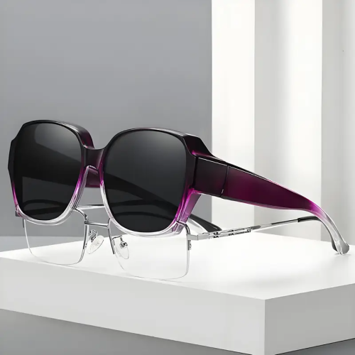 Dual-Use Clip-On Fashion Glasses - Crystals, Stylish Rectangular Design, Unisex, Driving Accessories, Eyewear Accessories
