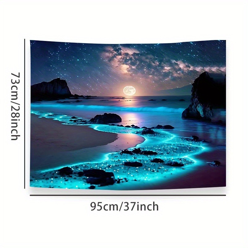 Enchanting Blue Sea & Moon Tapestry - Polyester Wall Hanging for Bedroom, Dorm Decor | Includes Free Accessories