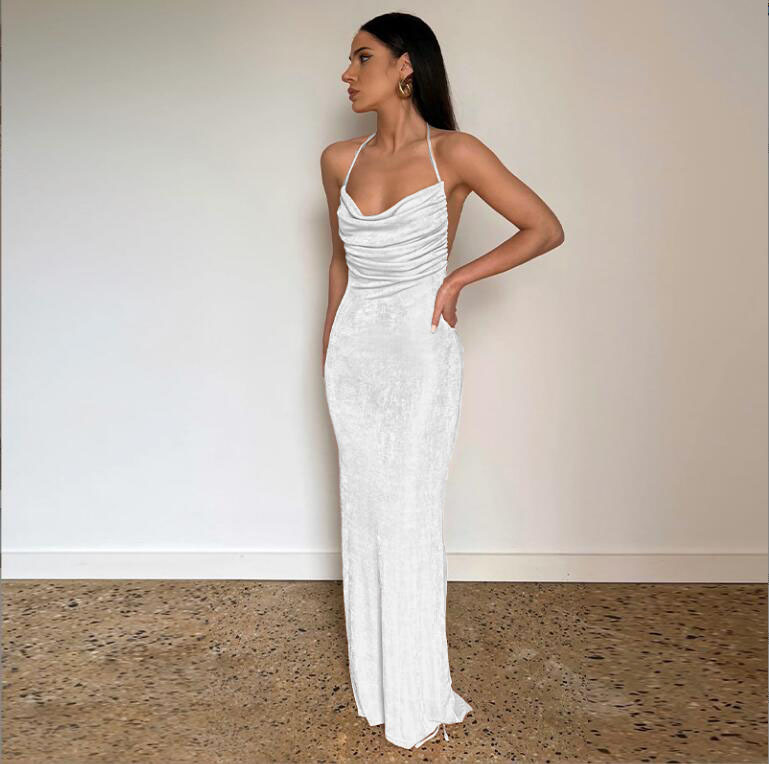 Casual Fashion Party Beach Vacation Summer sexy backless tie temperament long dress breasted neck dress