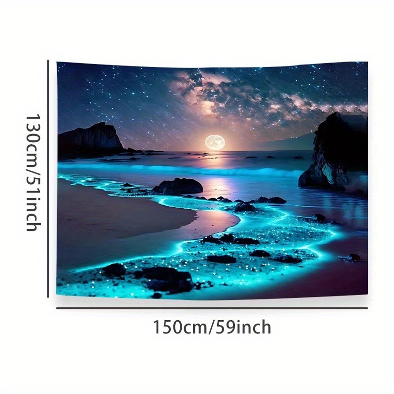 Enchanting Blue Sea & Moon Tapestry - Polyester Wall Hanging for Bedroom, Dorm Decor | Includes Free Accessories