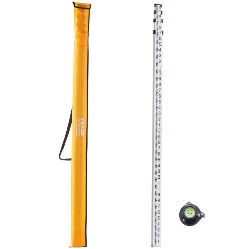 Aluminum Grade Rod, 14-Feet/10ths 6 Sections Telescopic Measuring Rod,Double-Sided Scale 1/10 ft Leveling Rod Stick,Aluminum Alloy Survey Rod w/ Bubble Level&Carrying Bag for