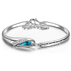 "Emma Manor 14k White Gold Plated Blue Crystal Bangle Bracelet "