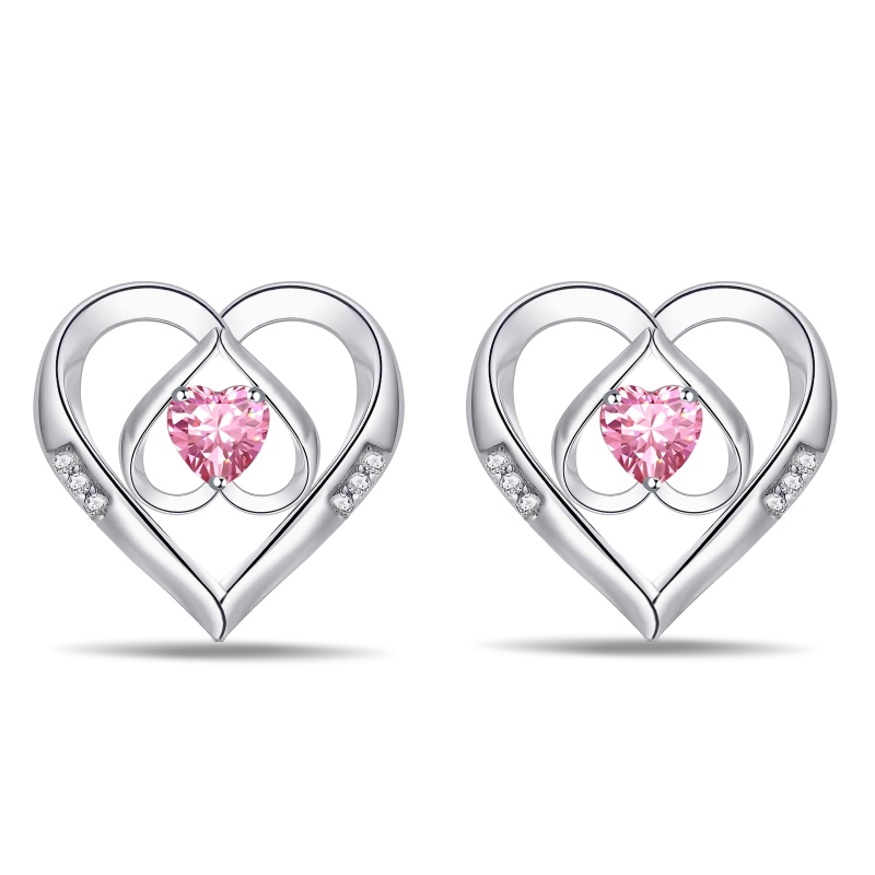 Emma Manor 925 Silver 5A Cubic Zirconia Triple Heart Stud Earring for Women