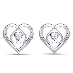 Emma Manor 925 Silver 5A Cubic Zirconia Triple Heart Stud Earring for Women