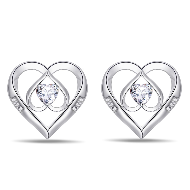 Emma Manor 925 Silver 5A Cubic Zirconia Triple Heart Stud Earring for Women