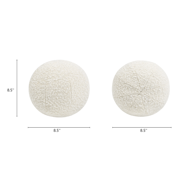 Luna 12" Round Sphere Accent Ball Throw Pillow, Ivory White Boucle