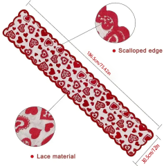 1pc Valentines Day Decorations Table Runner, 13 X 72 Inch Lace Heart Table Runner For Wedding Party