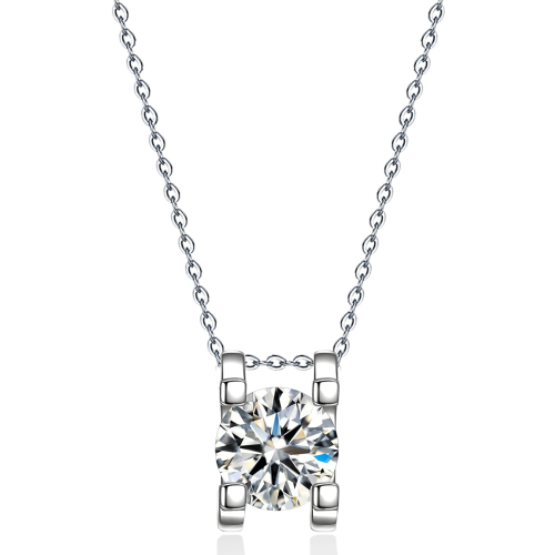 Emma Manor 14k White Gold Plated 0.5 Carat Round Cut Cubic Zirconia Solitaire Pendant Necklace for Women