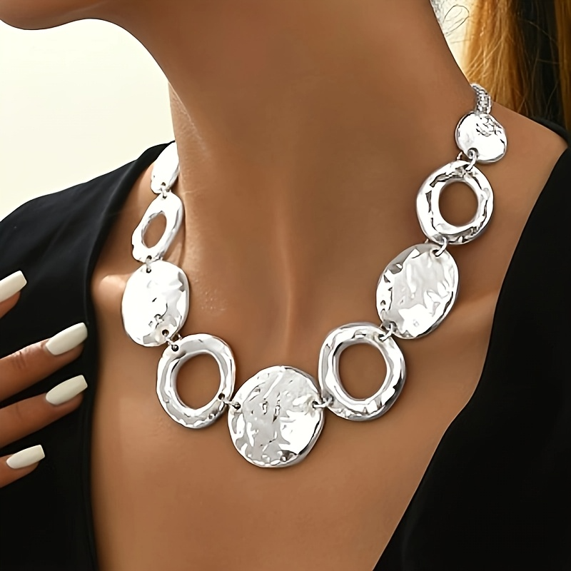 """Lxalry Hammered Texture Geometric Gold  Necklace, Handmade Layered Statement Jewelry for Women,  Modern Artisan Gift for Elegant  Everyday &amp; Evening Outfits"" "