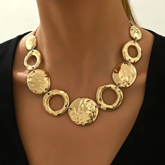 """Lxalry Hammered Texture Geometric Gold  Necklace, Handmade Layered Statement Jewelry for Women,  Modern Artisan Gift for Elegant  Everyday &amp; Evening Outfits"" "