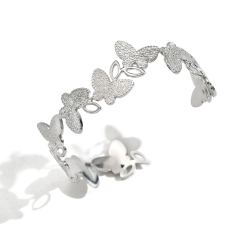 Lxalry Platinum Plated Stainless Steel Butterfly Carved Link Bracelet, Hypoallergenic Skin-Safe Jewelry for Daily &amp; Evening Wear, Never-Tarnish Handmade Luxury Gift for Her