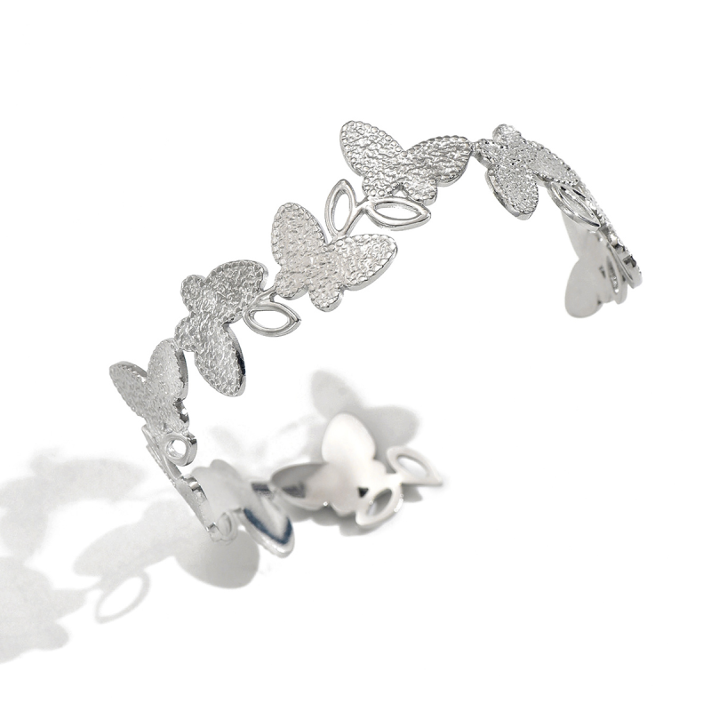 Lxalry Platinum Plated Stainless Steel Butterfly Carved Link Bracelet, Hypoallergenic Skin-Safe Jewelry for Daily &amp; Evening Wear, Never-Tarnish Handmade Luxury Gift for Her