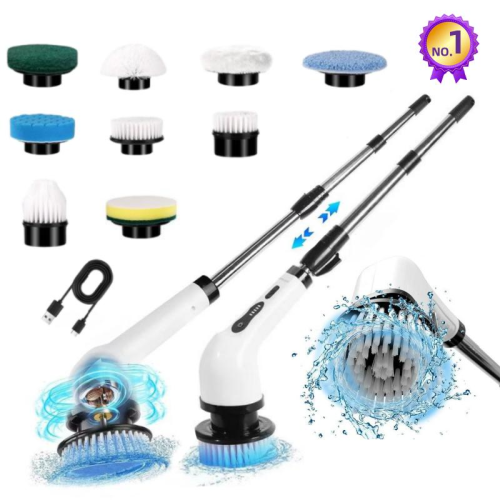 Electric Spin Scrubber - 9 Replacement Brush Heads, 3 Adjustable Sizes, 8000mAh Battery, Dual Speeds,Lightweight USB Handheld Design for Home Cleaning