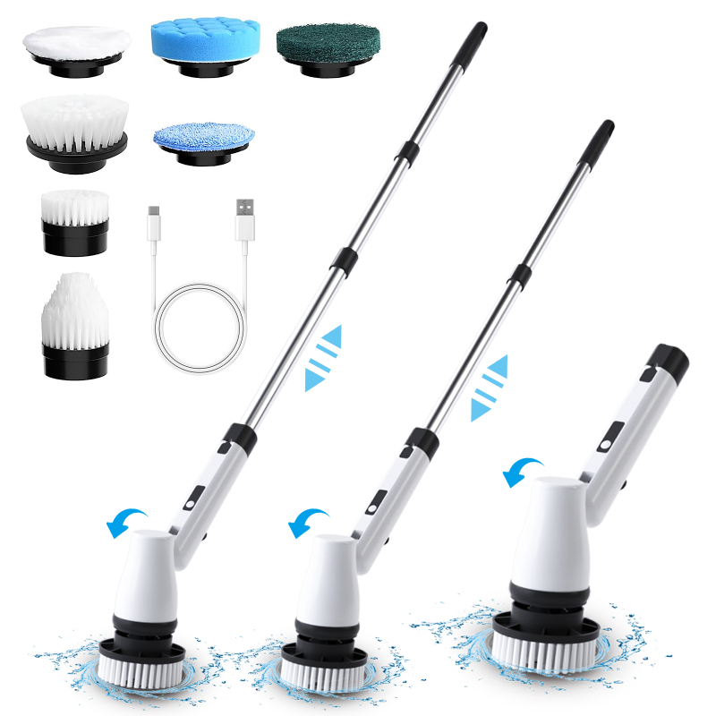 KEROMEE Electric Spin Scrubber, Handheld Adjustable Shower Scrubber with Long Handle