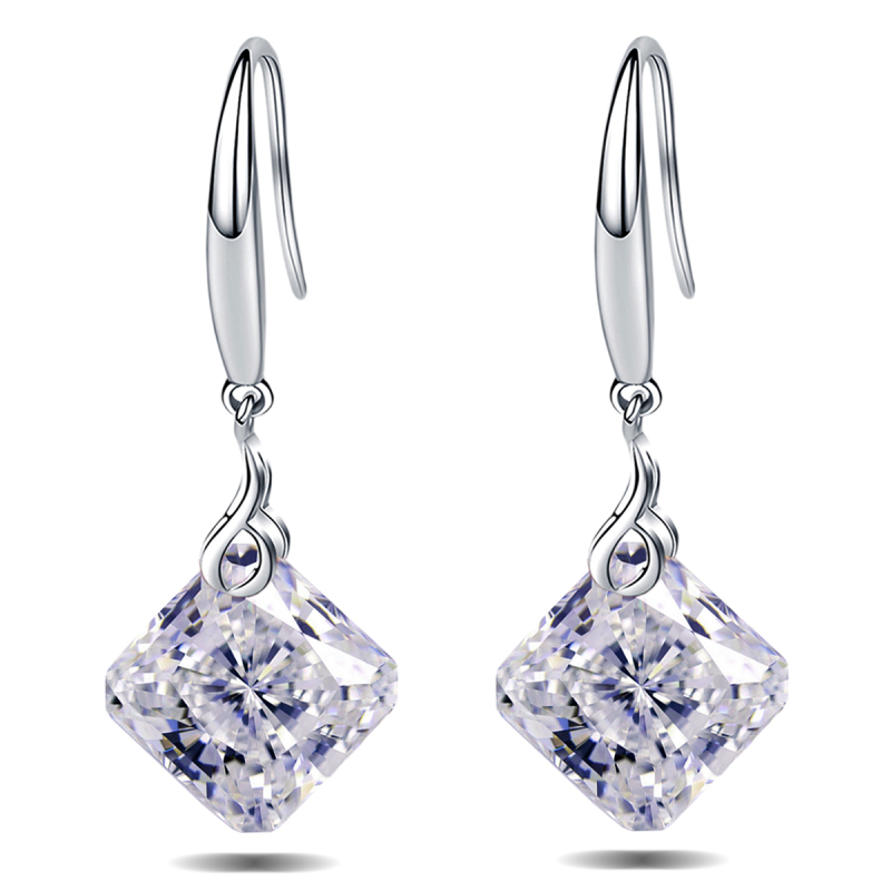 "Emma Manor 925 Sterling Silver Square Shape Cubic Zirconia Dangle Earring for Women "