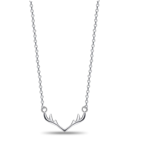 Emma Manor 925 Sterling Silver Necklace Love Antlers Pendant Necklace for Women Girl, Silver Ideal Jewelry for Wife Mother