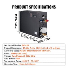 VEVOR 12KW Steam Shower Generator, Segmented Heating &amp; Temperature Customization &amp; 24h Timer Steam Kit, Automatic Drainage Home Steam Shower System