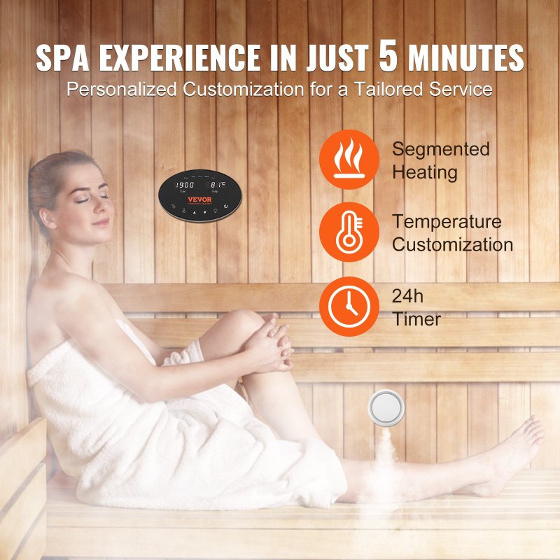 VEVOR 12KW Steam Shower Generator, Segmented Heating &amp; Temperature Customization &amp; 24h Timer Steam Kit, Automatic Drainage Home Steam Shower System