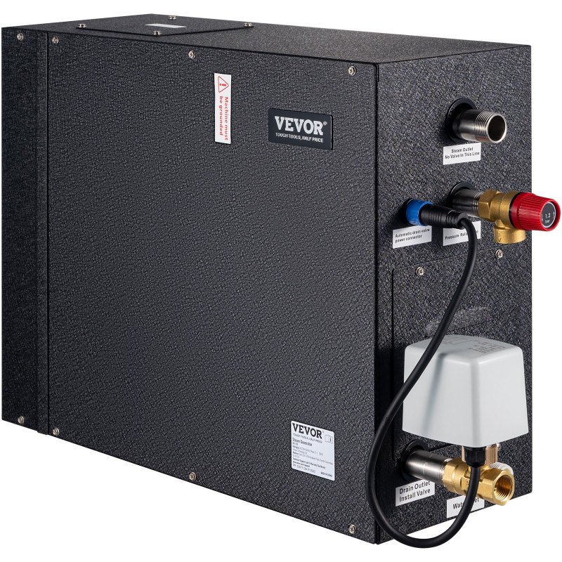 VEVOR 12KW Steam Shower Generator, Segmented Heating &amp; Temperature Customization &amp; 24h Timer Steam Kit, Automatic Drainage Home Steam Shower System