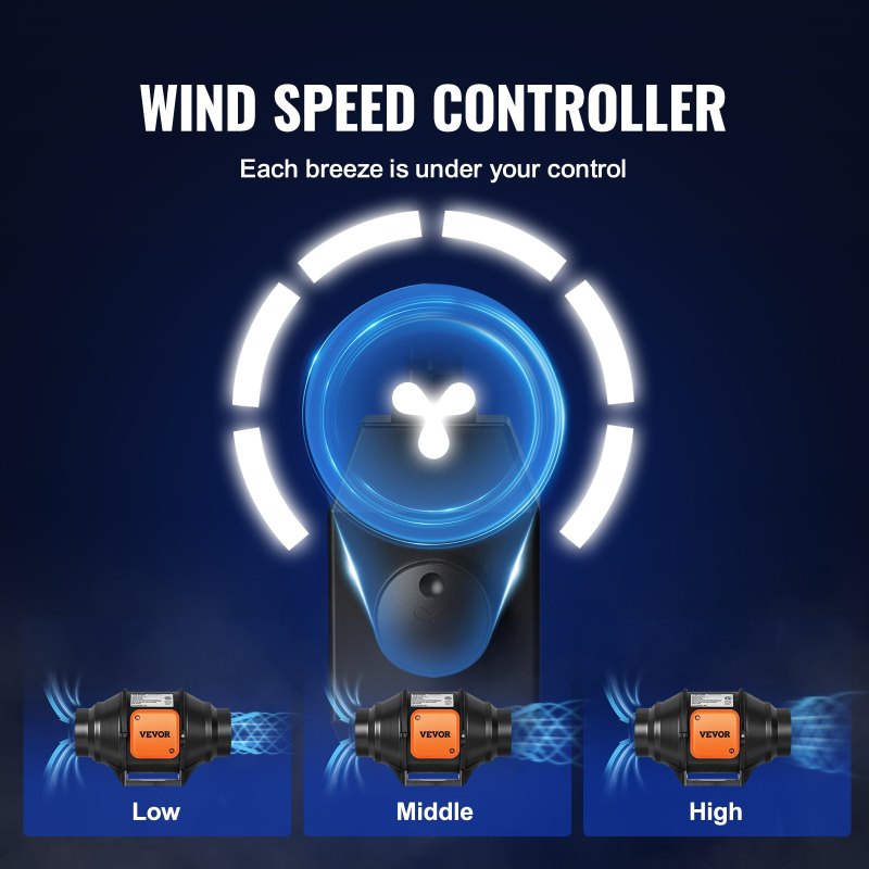 4 Inch Inline Duct Fan HVAC Exhaust Blower Kit AC Variable Speed Control