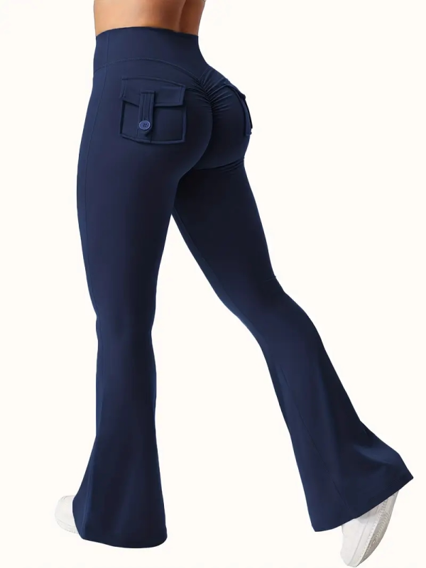 New women's casual flared yoga pants, training flared pants, high waisted work clothes, waist belt pocket sportswear