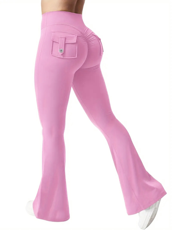 New women's casual flared yoga pants, training flared pants, high waisted work clothes, waist belt pocket sportswear