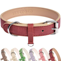 Soft Adjustable Leather Plaid Adjustable Dog Collar with Rust-Proof Metal Buckle