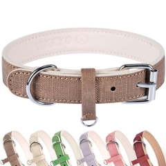 Soft Adjustable Leather Plaid Adjustable Dog Collar with Rust-Proof Metal Buckle