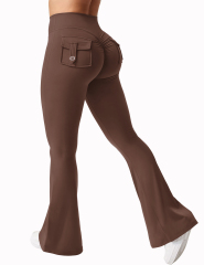 New women's casual flared yoga pants, training flared pants, high waisted work clothes, waist belt pocket sportswear