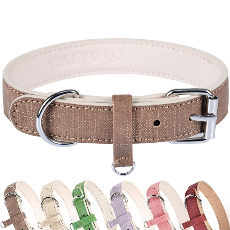 Soft Adjustable Leather Plaid Adjustable Dog Collar with Rust-Proof Metal Buckle