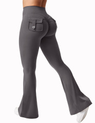 New women's casual flared yoga pants, training flared pants, high waisted work clothes, waist belt pocket sportswear