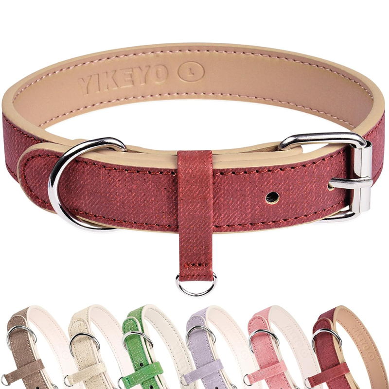 Soft Adjustable Leather Plaid Adjustable Dog Collar with Rust-Proof Metal Buckle