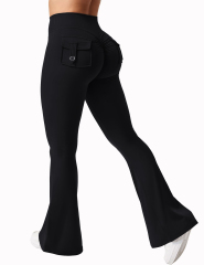 New women's casual flared yoga pants, training flared pants, high waisted work clothes, waist belt pocket sportswear