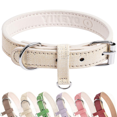 Soft Adjustable Leather Plaid Adjustable Dog Collar with Rust-Proof Metal Buckle