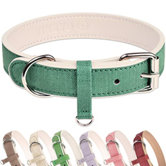 Soft Adjustable Leather Plaid Adjustable Dog Collar with Rust-Proof Metal Buckle