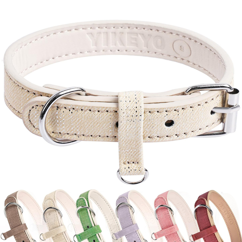 Soft Adjustable Leather Plaid Adjustable Dog Collar with Rust-Proof Metal Buckle