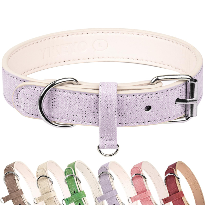 Soft Adjustable Leather Plaid Adjustable Dog Collar with Rust-Proof Metal Buckle