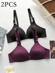 1/2/3PCS Women's Casual Comfy Fabric Plain Padded Bra Lady's Comfortable Wireless Soft Cup Solid Underwear Bra