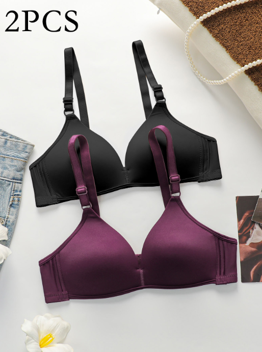 1/2/3PCS Women's Casual Comfy Fabric Plain Padded Bra Lady's Comfortable Wireless Soft Cup Solid Underwear Bra
