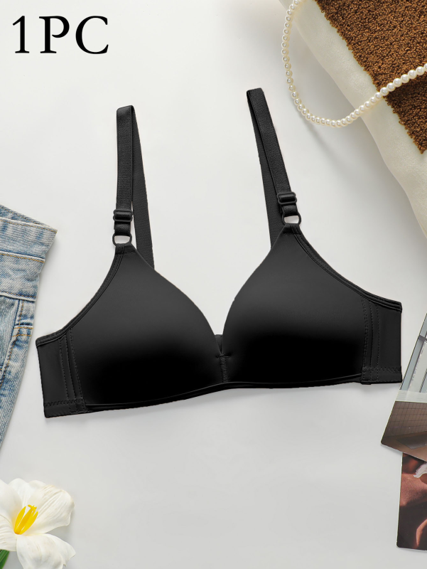 1/2/3PCS Women's Casual Comfy Fabric Plain Padded Bra Lady's Comfortable Wireless Soft Cup Solid Underwear Bra