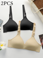 1/2/3PCS Women's Casual Comfy Fabric Plain Padded Bra Lady's Comfortable Wireless Soft Cup Solid Underwear Bra