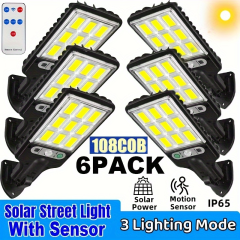 6 packs Solar Powered Motion Sensor Outdoor Garden Light with 108 COB LED Lights